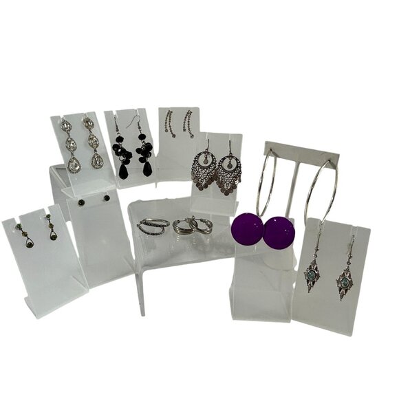 Mixed Lot 11 Earrings Dangle Hoops Beaded Rhinestones Silver Tone - Picture 1 of 16